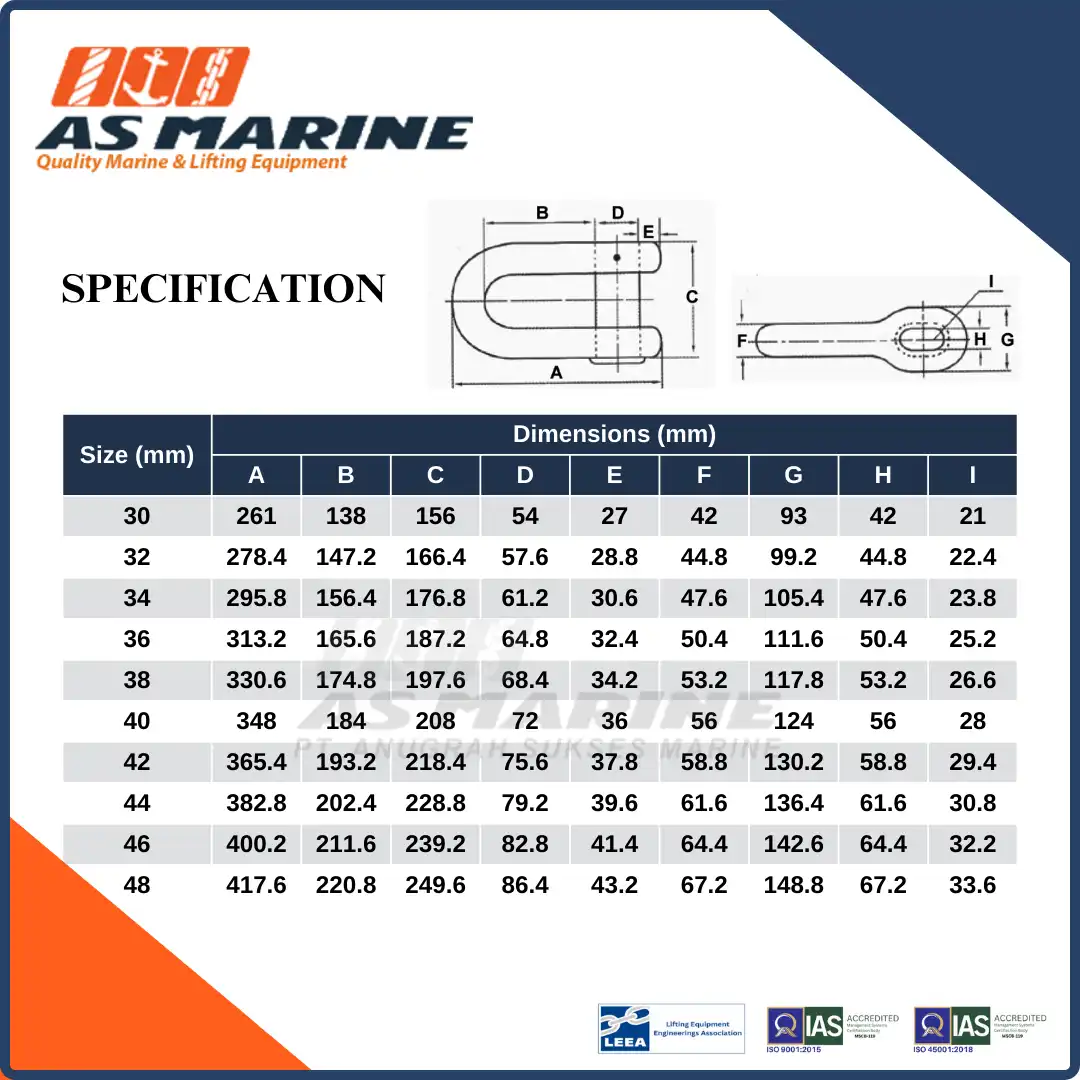 Specification Anchor Shackle / Segel Jangkar